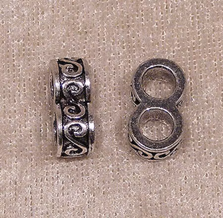 Connector/slider/mellandel, för runda remmar, antiksilver