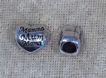Mellandel,  Mamma  hjärta, antiksilver, med stort hål