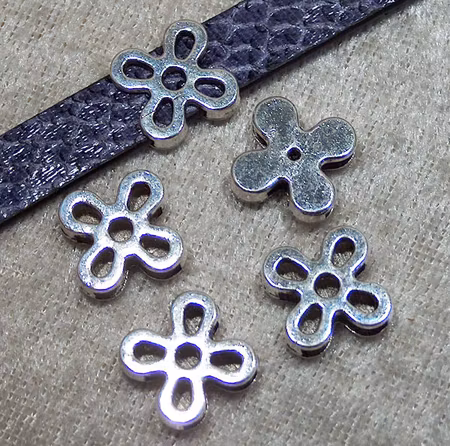 Mellandel, för platt rem, blomma, antiksilver