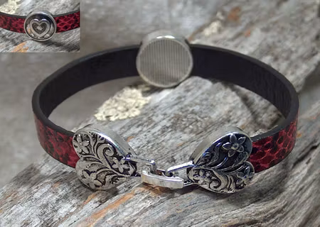 Materialsats, Armband - Hjärtlås, hjärtpärla + platt läderrem