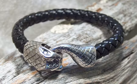 Materialsats, Armband - ormhuvudsfäste + svart flätad 8 mm konst