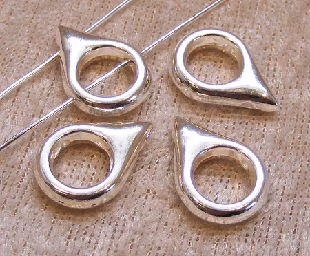 Connector/slider/mellandel, droppformad, 2-raders, silver