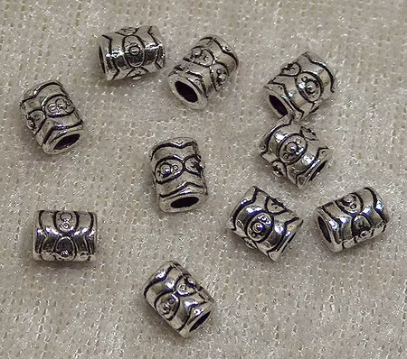 Mellandel, Antiksilver, Mönstrad kort cylinder, stort hål