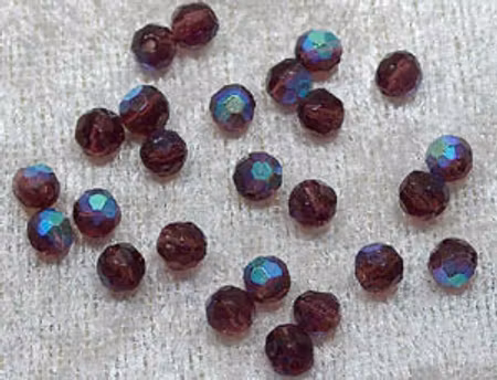 Facetterad rund kristallpärla, Plommon AB, 4 mm