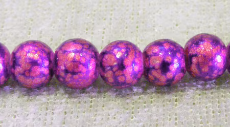 Marmorerad glaspärla, lila/svart, 6 mm