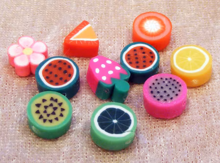 Polymer/clay, handgjord, frukter