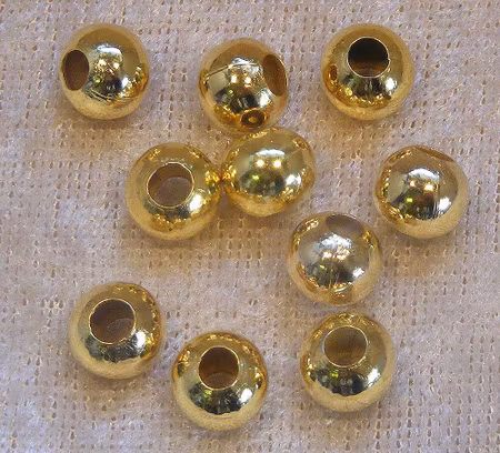 Rund guldfärgad metallpärla, 8 mm, stort hål