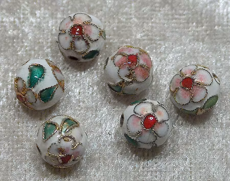 Cloisonne, 10 mm, rund, vit