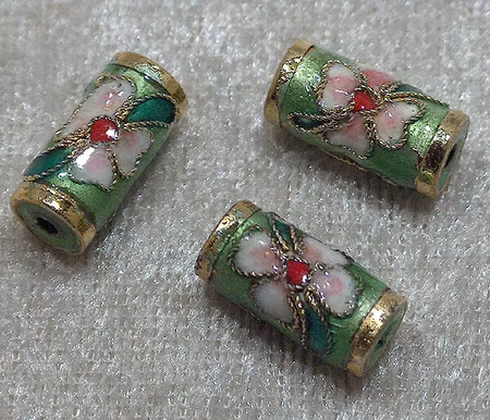 Cloisonne, 15x8 mm rör, grön
