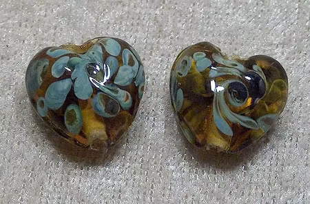 Lampwork, Hjärta, Honung/Turkosblå