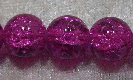 Krackelerad glaspärla, 12 mm, Mörk fuchsia