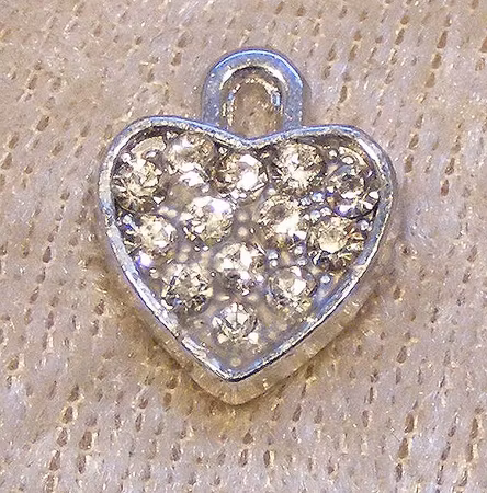 Berlock, hjärta med transparent strass, antiksilver