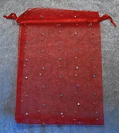 Organzapåse, Röd med prickar, 13 x 18 cm