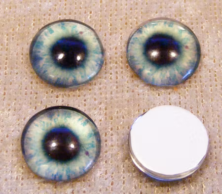 Ögoncabochoner, glas, blå/grå/turkos, 12mm rund