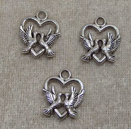 Berlock, Hjärta & duvor, Antiksilver