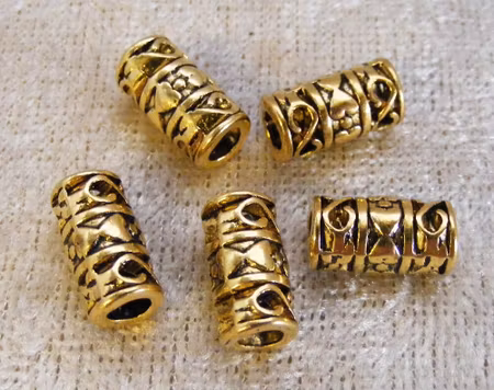 Mellandel, antikguld, cylinder m stort hål