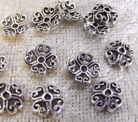 Pärlhattar, antiksilver, 8 mm