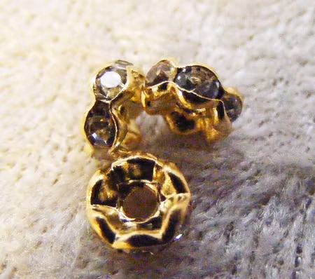 Strassmellandel, rondell, guldfärgad, 6 mm
