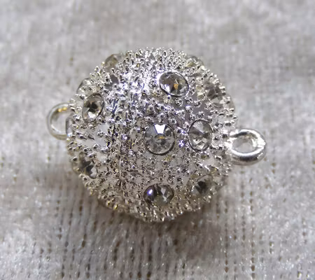 Magnetlås, boll med strass, silver