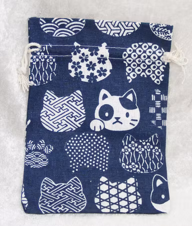 Smyckespåse, bomullsmix, kattmönster, 13x18 cm