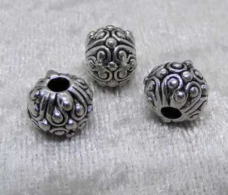 Mellandel, mönstrad, rundad, antiksilver, 3mm hål