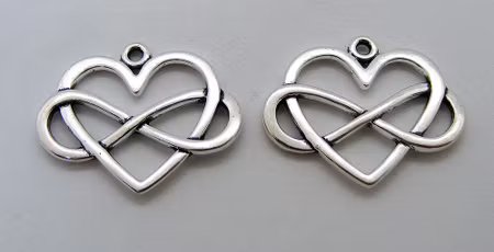 Berlock, hjärta, infinity/evighetstecken, antiksilver