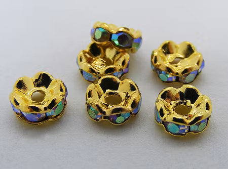 Strassmellandel, rondell, guldfärgad, 6 mm