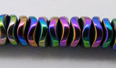 Hematitrondell, vågig, multi, 6 mm