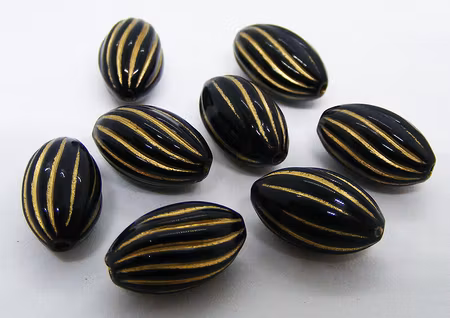 Akrylpärla, oval, svart/guld