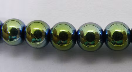 Hematit rund 6 mm, elektropläterad grön