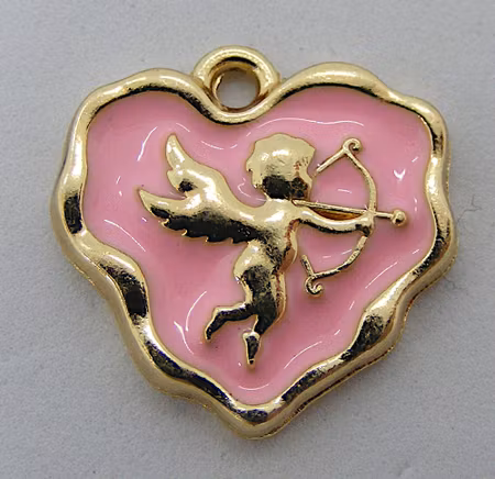 Berlock, Amor, guld/rosa emalj
