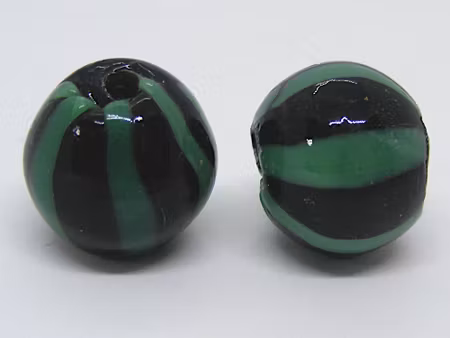 Lampwork, rund, svart/grön randig