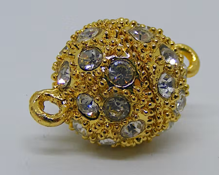 Magnetlås, boll med strass, guld