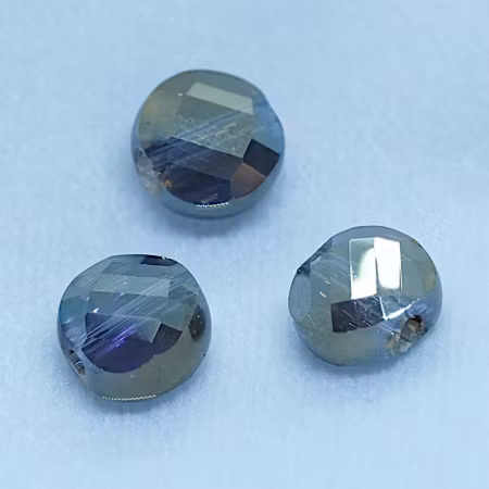Facetterad plattrund glaspärla, metallisk grå