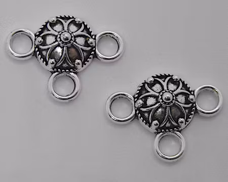 Connector, rund m 3 öglor, antiksilver