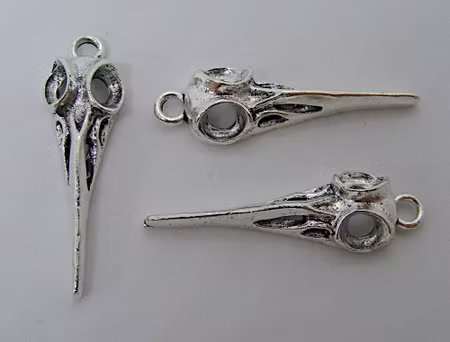 Berlock, korpskalle/fågelskalle, antiksilver