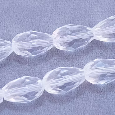 Facetterad glasdroppe, transparent, 15x10 mm