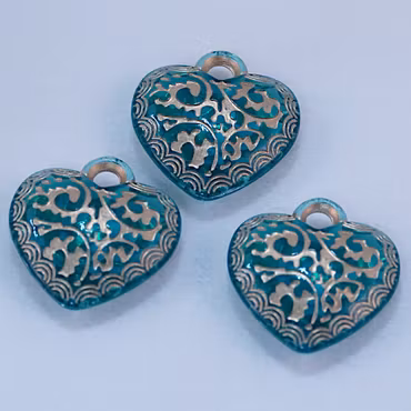 Akrylberlock/hänge, hjärta, teal/guld