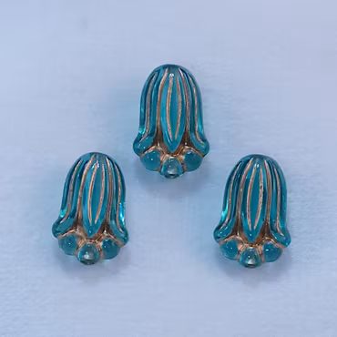 Akrylpärla, blomknopp, teal/guld