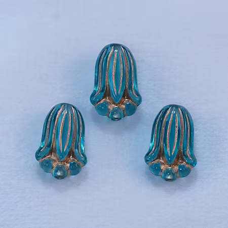 Akrylpärla, blomknopp, teal/guld