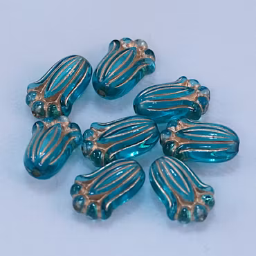 Akrylpärla, blomknopp, teal/guld