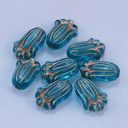 Akrylpärla, blomknopp, teal/guld