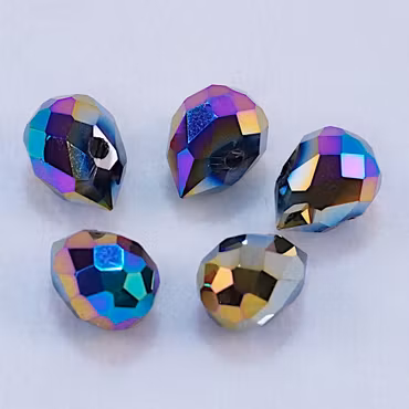 Facetterad droppe, elektropläterad i multifärger, 11,5x8 mm