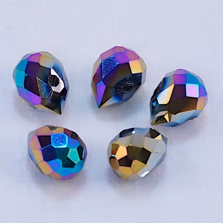 Facetterad droppe, elektropläterad i multifärger, 11,5x8 mm