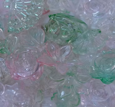 Akrylmix, grön/aprikosrosa/transparent