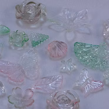 Akrylmix, grön/aprikosrosa/transparent