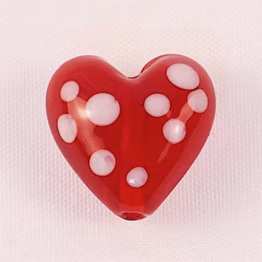 Hjärta, lampwork, röd/vit