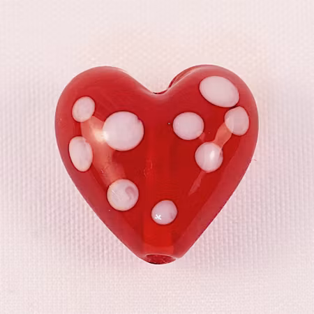 Hjärta, lampwork, röd/vit