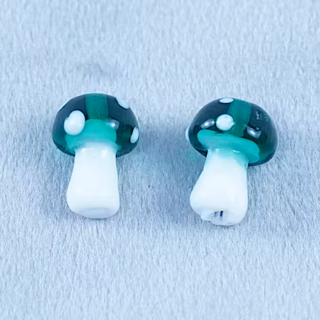 Små svampar, lampwork, teal/vit