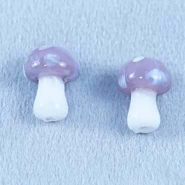 Små svampar, lampwork, beigerosa/vit